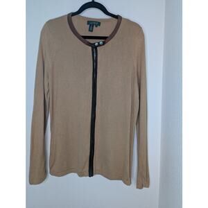 Ralph Lauren Silk Cashmere Zip Leather Detail Riding Top 1X